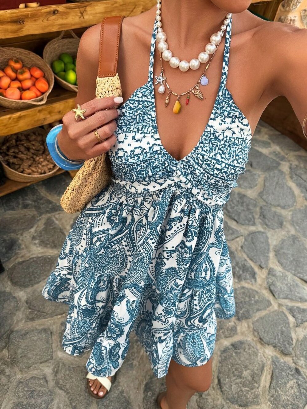 Multicolor Boho Women's Casual Sleeveless V-Neck A-Line Short Dress